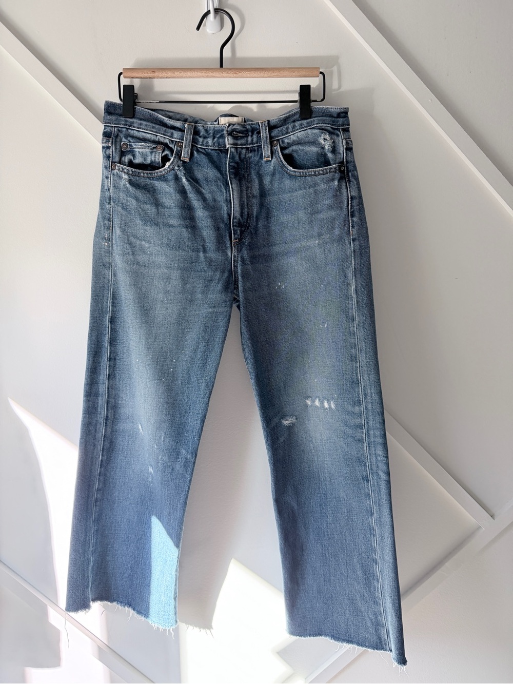 Simon Miller Distressed Crop Jeans 26 Paint Splatter Raw Hem Blue